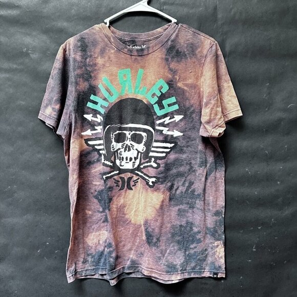 Hurley Tee Shirt Size Large BrowN Tie Dyed Bleached Grunge Distressed - Picture 2 of 8